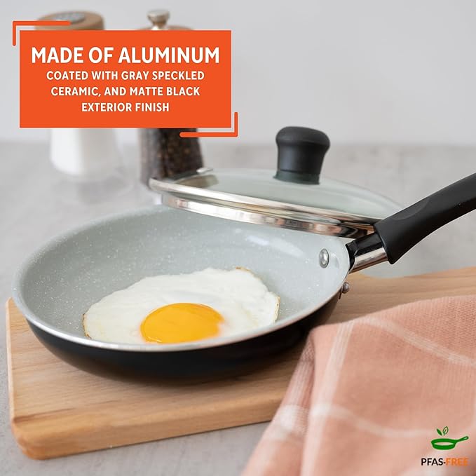 IMUSA 6.3” Gray Speckled Ceramic Mini Fry Pan with Glass Lid – PFAS Free Nonstick Small Skillet for Eggs, Mini Omelets, Crepes & Single Servings, Matte Black Exterior - Image 3