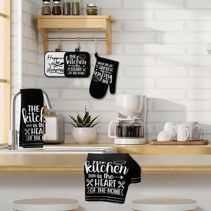Sratte 6 Pcs Kitchen Decor Accessories Set Farmhouse Towels Pot Holders Oven Mitts Set 2 Dish Towels 2 Potholders 2 Cooking Mittens Oven Glove for Christmas Baking Cooking Supply(White,Kitchen) - Image 6