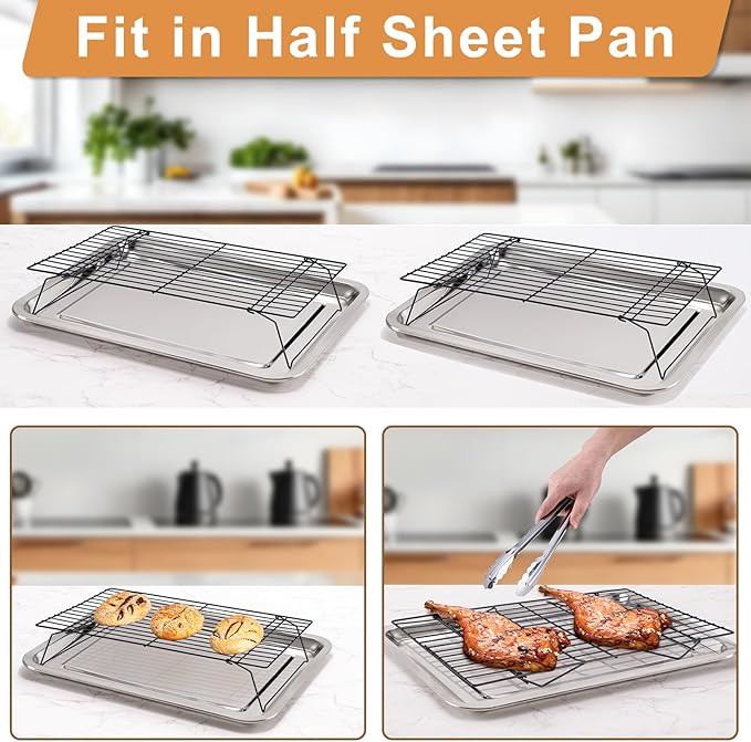 Cooling Rack for Baking 3 Tiers, 16" x 10" Cookie Cooling Wire Rack Stackable Collapsible Nonstick, Stainless Steel Baking Cooking Cooling Racks with Optimum Air Flow, Black - Image 3