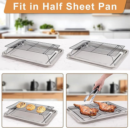 Cooling Rack for Baking 3 Tiers, 16" x 10" Cookie Cooling Wire Rack Stackable Collapsible Nonstick, Stainless Steel Baking Cooking Cooling Racks with Optimum Air Flow, Black - Image 3