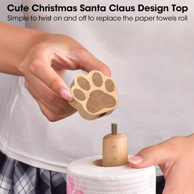 KitchLife Cute Wooden Paper Towel Holder Countertop - Solid Freestanding Paper Towel Dispenser Stand Organizer with Anti-Skid Base (Paw) - Image 4
