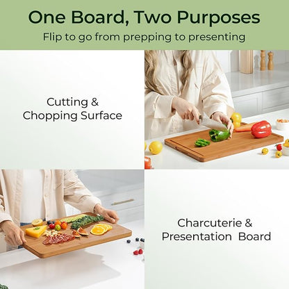 Keechee Extra Large Bamboo Cutting Board for Kitchen - 18 Inch Wood XL Cutting Boards with Juice Groove and Handles, Wooden Chopping Board for Meat, Cheese, Fruit & Vegetables (Pre Oiled, Brown) - Image 3