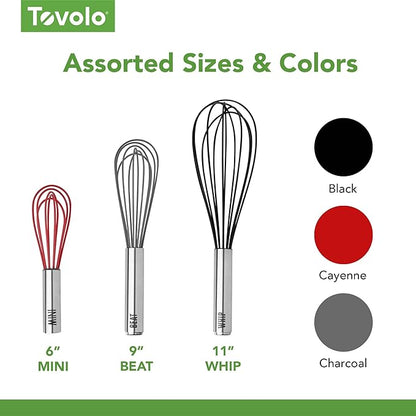 Tovolo Balloon Whisk 11 in Whip Whisk for Cooking Blending Mixing Stirring Whipping Beating, Dishwasher Safe Silicone Coated Wire Handheld Large Heavy Duty Multi Function Whip Whisking, Charcoal Gray