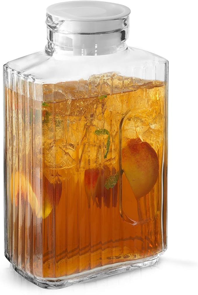 68oz Glass Pitcher with Lid (2 Lids), Rectangle Beverage Serveware and Storage Container for Cold Drinks and Liquids, Water Containers, 2 Quart Pitcher with Lid for Kool Aid and Lemonade - Image 7