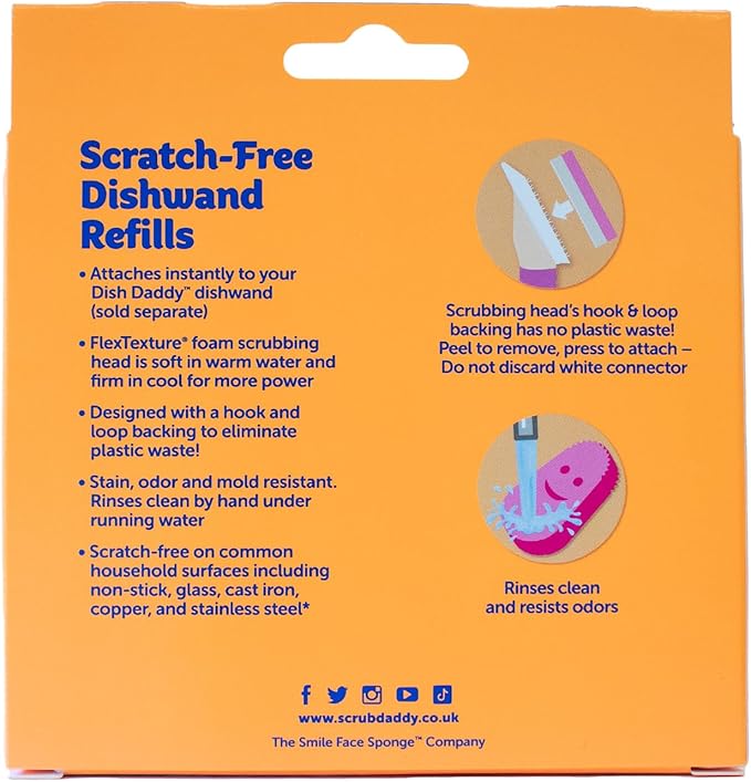 Scrub Daddy Dish Wand Scrubbing Brush Replacement Heads, Soap Dispensing Brushes, Texture Changing Washing Up Sponges, Detachable Dish Daddy Head Sponge Refills, Pink 2 Pack - Image 3