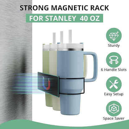 Arctiiro Magnetic Stanley Cup Holder for Refrigerator, Water Bottle Organizer for Stanley 40 oz with Tumbler Lid Organizer, Kitchen Pantry Organizers and Storage for Stanley Cup Accessories