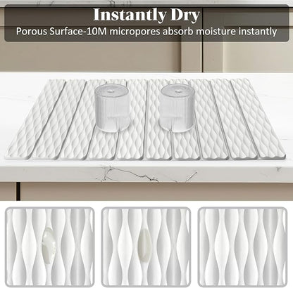 Stone Dish Drying Mat for Kitchen Counter, 24"(L)×16" (W) Large Foldable Absorbent Diatomaceous Earth Dish Drying Mat, Kitchen Counter Mats for Dishes Bottles Cups, Match Any Countertop - Wave Pattern - Image 2