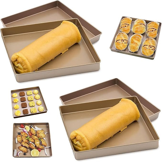 4 Pack 11 Inch Square Cake Pan, Deep Size Baking Pan Nonstick Cookie Sheet Brownie Cake Pa Toaster Oven Pans Bakeware, Easy Clean & Food Safe - Send Goods From Local Warehouse