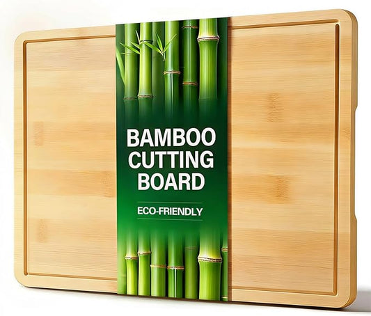 Zarler Bamboo Cutting Boards for Kitchen, 15.5x10.5 Durable Wood Cutting Board with Juice Grooves and Handles, Wooden Chopping Board for Meal Prep, XL Size, Ideal Kitchen Gift by ZarlerOfficial