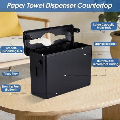 Countertop Paper Towel Dispenser, Large Capacity, Non-Slip Base, Compatible with Multifold, C-Fold & Z-Fold Towels, Ideal for Bathroom, Kitchen, Commercial & Office Use, Durable ABS Construction