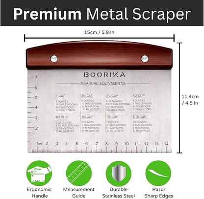 BOORIKA Dough Scraper & Bench Scraper Kitchen – Stainless Steel Sourdough Tools – Dough Cutter for Sourdough Bread, Pizza, and Flat Top Griddles – Chef Approved (Dark) - Image 2