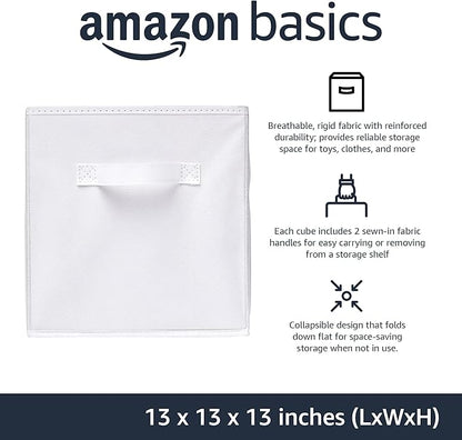 Amazon Basics Collapsible Fabric Storage Bins with Handles, Cube Organizer, 13"x13"x13", White, 6-Pack - Image 2