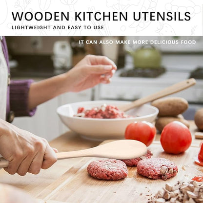 Wooden Spoons for Cooking, 4-Piece Wood Utensil Set Includes Slotted Spoon, Spoon & Wooden Spatula for Cooking – Uncoated Beech Wood Kitchen Utensil Set – 12 Inch Hardwearing Tools - Image 5