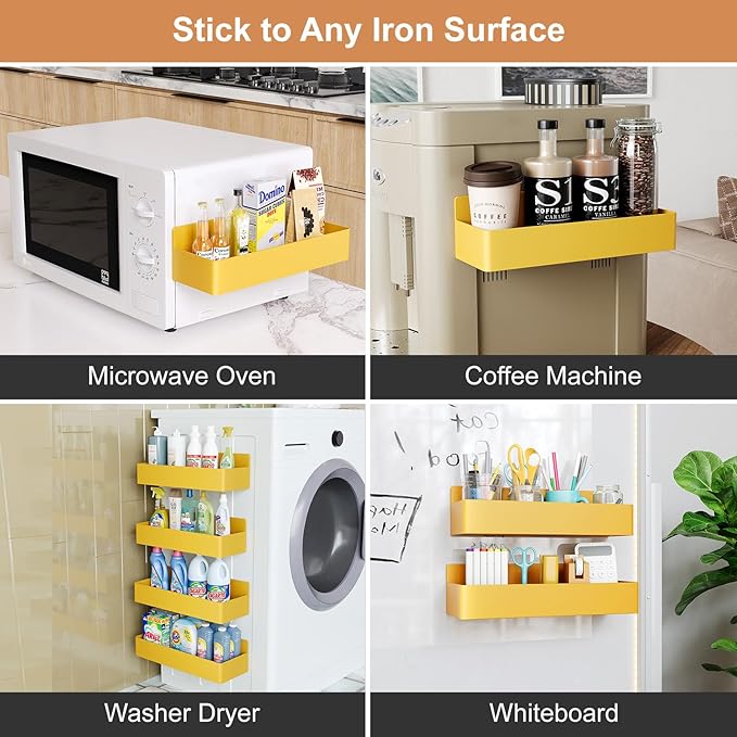 Mystozer Magnetic Spice Rack for Refrigerator, Kitchen Organizer and Storage Shelf, Yellow(4 Pack)… - Image 6