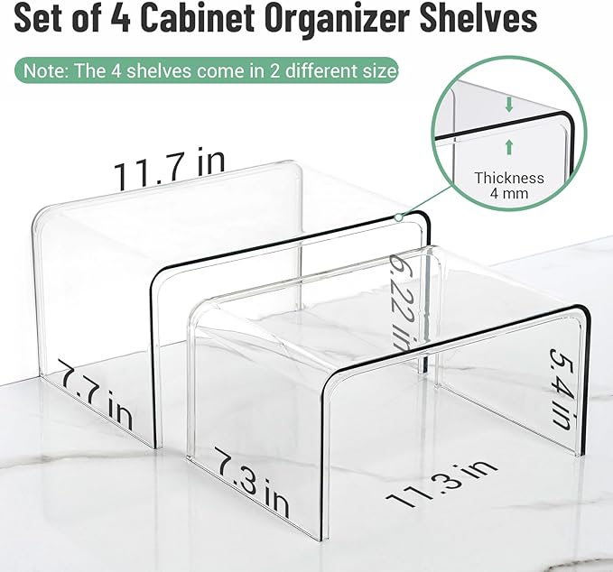 Clear Spice Rack Shelves, Pantry Organizers and Storage Set of 4, Display Shelf Organizer, Room Bathroom Desk Shelf Countertop Organization and Storage, Ideal for Kitchen Cabinet Organizer Shelf - Image 3