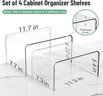 Clear Spice Rack Shelves, Pantry Organizers and Storage Set of 4, Display Shelf Organizer, Room Bathroom Desk Shelf Countertop Organization and Storage, Ideal for Kitchen Cabinet Organizer Shelf - Image 3