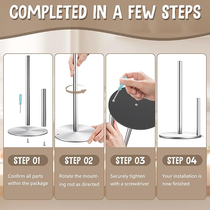 Paper Towel Holder Countertop, Premium Stainless Steel Silver Paper Towel Holder with Anti Slip & Waterproof, Freestanding Countertop Paper Towels Holder for Kitchen, Tabletop, Bathroom - Image 7