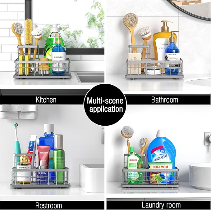 Kitchen Sink Caddy Organizer, [Stay-Dry Anywhere & No Drainage Needed] Sponge Holder for Kitchen Sink Countertop,Stainless Steel with Rust-Resistant Coating-10.24" L x 6.5" W x 5.83" H - Image 7