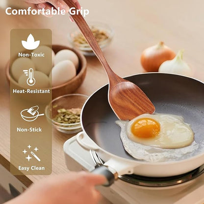 6 Pack Wooden Spoons For cooking – Heat-Resistant Wood Spatula with Comfort Grip, Lightweight Kitchen Cooking Utensils set, wood Spoon utensil Set Perfect for Non-Stick Cookware - Image 2