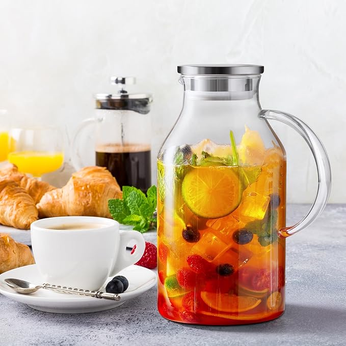 Bivvclaz 3 Liter 101 oz Glass Pitcher with Lid and Handle, Water Pitcher for Fridge, Glass Carafe for Hot/Cold Water, Large Iced Tea Jug for Coffee, Juice and Homemade Beverage - Image 7