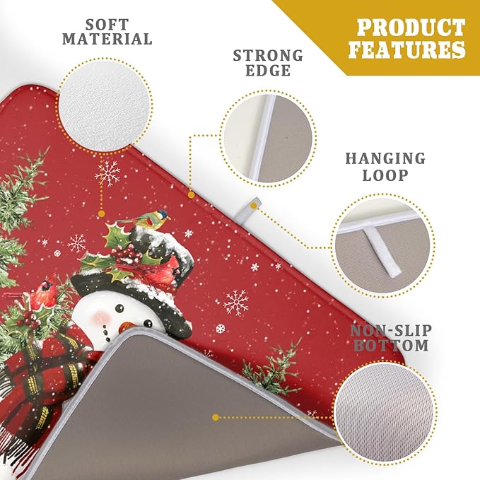 Christmas Dish Drying Mat for Kitchen Counter Snowman Green Christmas Tree Microfiber Absorbent Dish Draining Reusable Washable Foldable Extra Large 18"x24" - Image 4