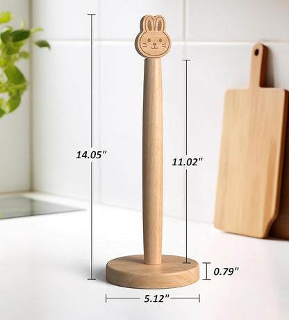KitchLife Cute Wooden Paper Towel Holder Countertop - Solid Freestanding Paper Towel Dispenser Stand Organizer with Anti-Skid Base (Rabbit) - Image 2