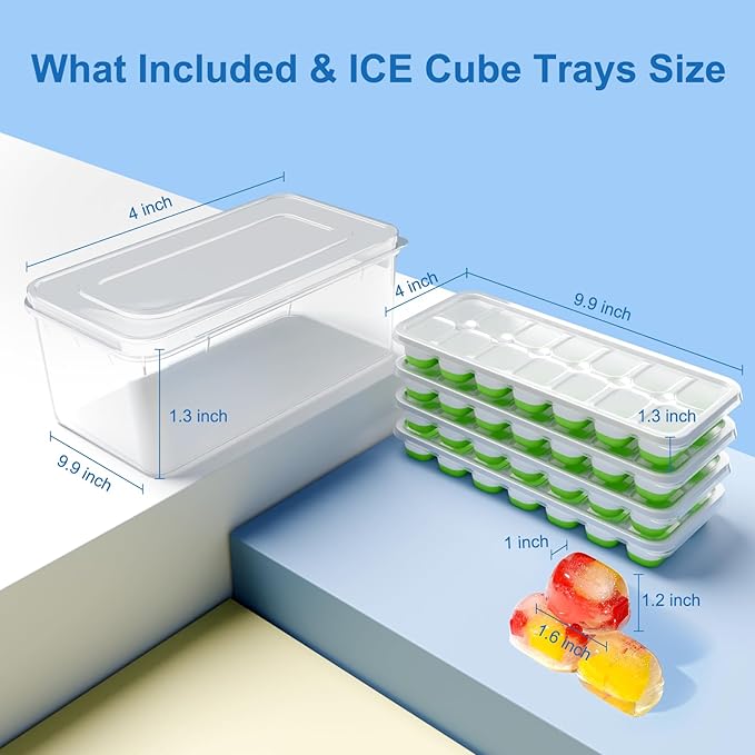 Ice Cube Tray, Ice Cube Trays for Freezer 4 Pack with Lid and Bin, Ice Tray Easy-Release, Ice Trays for Freezer Stackable, Silicone Ice Cube Tray for Drinks, Coffee - BPA-Free and Odor-Free - Image 7