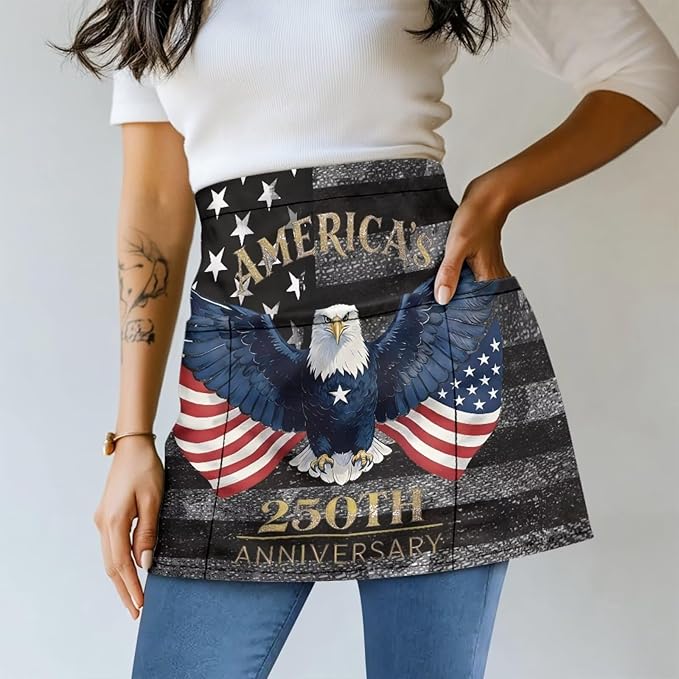 Server Apron with 3 Pockets, Waterproof Oil Waitress Waiter Half Apron for Restaurant Hotel Kitchen Cafe