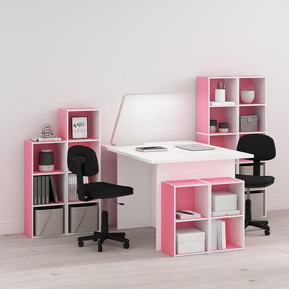 Furinno PASIR Book Shelf, 2-Tier Modern Bookshelf, Open Shelves Bookcase 9 x 12 x 21, Easy Assembly, for Living Room, Bedroom, Home Office, Pink/White - Image 2