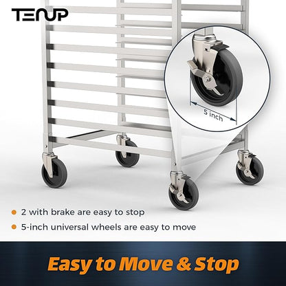 TenUp 10-Tier NSF Aluminum Sheet Pan Rack, Commercial Bakery Cooling & Storage Cart with Wheels, Heavy-Duty Bun Rack – 26" L x 20" W x 38" H - Image 6