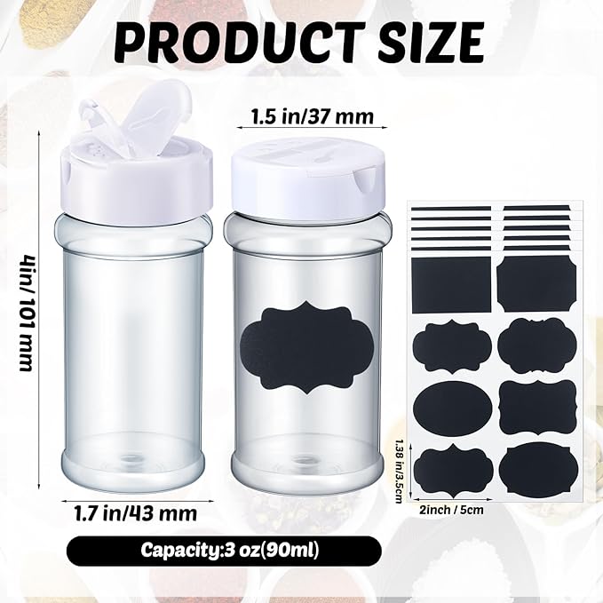 Eccliy 36 Pack 3 oz Clear Plastic Spice Jars with Label and Shaker Lids Empty Spice Bottles Seasoning Containers Seasoning Jars Shaker Condiment Pots for Pepper Herbs Powders (White) - Image 2