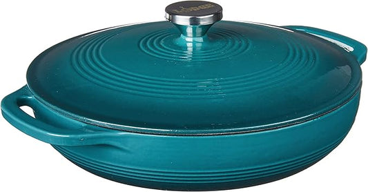 Lodge Essential Enamel Braiser - Refrigerator- & Oven-Safe up to 500° F - Heat-Retaining, Induction-Safe & PFAS-Free Enamel Cookware - 3.5 Quart, Lagoon by Lodge