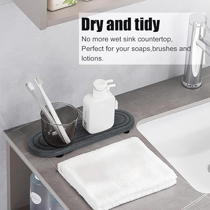 2PCS Water Absorbing Stone Tray, Fast Drying Diatomite Stone Sink Tray, Water Absorbent Diatomite Coasters, Stones Soap Trays for Kitchen Sink, Bathroom Counter Hand Soap Dish Toothbrush Holders - Image 7