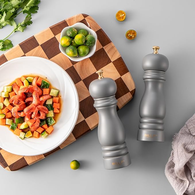 Salt and Pepper Grinder Pepper Mill Grinder Pepper Grinders Shakers Salt Mill Set of 2 with Adjustable Ceramic Rotor 7 Inch Grey - Image 2