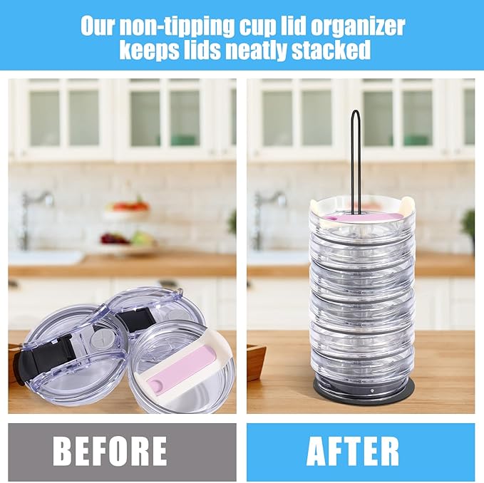 Vodolo Tumbler Lid Organizer,2 PCS Cup Lid Holder,Slim Vertical Storage for Up to 15 Lids,Cup Lid Organizer for Save Pantry, Countertop,Kitchen Cabinets Space - Image 3