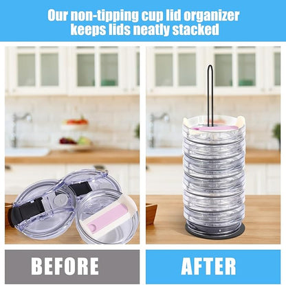 Vodolo Tumbler Lid Organizer,Cup Lid Holder,Slim Vertical Storage for Up to 15 Lids,Cup Lid Organizer for YETI/Stanley/Simple Modern,Save Pantry, Countertop,Kitchen Cabinets Space - Image 2