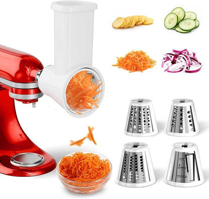 Slicer Shredder Attachment for KitchenAid Stand Mixer, Cheese Grater Attachment for Kitchenaid, Salad Maker, Grinding Powder, Dishwasher Safe with 4 Blades, White by GuanQiao