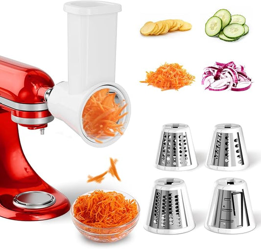 Slicer Shredder Attachment for KitchenAid Stand Mixer, Cheese Grater Attachment for Kitchenaid, Salad Maker, Grinding Powder, Dishwasher Safe with 4 Blades, White by GuanQiao
