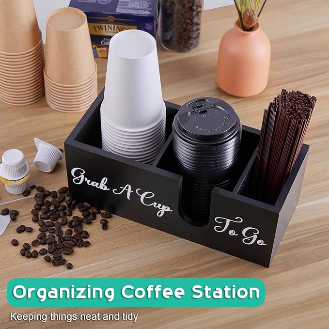 ALELION Coffee Cup Holder for Countertop - Wood Coffee Bar Accessories and Organizer - Coffe Station Organizer for Cup Lid Stirrers Pod - Image 2