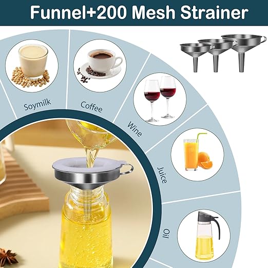 5 in 1 Funnels for Filling Bottles Stainless Steel Small Kitchen Funnel Set for Transferring Essential Oils Liquid Fluid Spice Dry Ingredients Powder, Durable and Dishwash Safe - Image 3