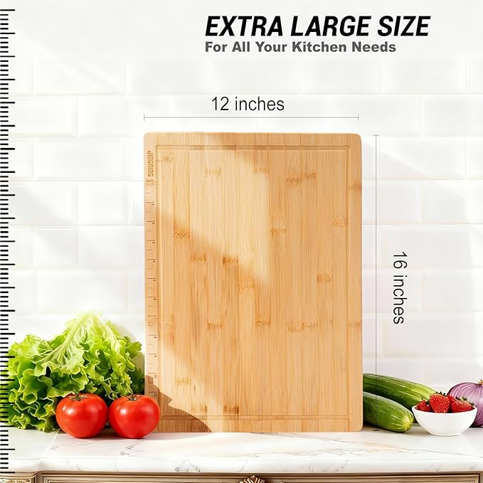 JINGNING Large Wooden Cutting Boards for Kitchen for Chefs – Anti-Cut Chopping Board with Laser Engraved Inch Ruler, Charcuterie Accessories, Meal Prep,16 * 12 Inch