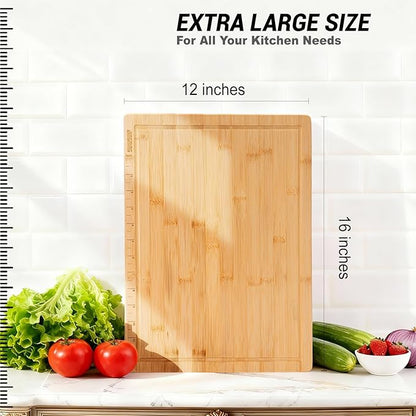 JINGNING Large Wooden Cutting Boards for Kitchen for Chefs – Anti-Cut Chopping Board with Laser Engraved Inch Ruler, Charcuterie Accessories, Meal Prep,16 * 12 Inch