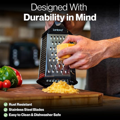 Lantana Cheese Grater for Kitchen with Container & Lid - Handheld Stainless Steel Box Food Shredder with Handle and 6 Essential Functions for Coarse, Medium, Fine, or Micro Grating/Shredding/Zesting - Image 5