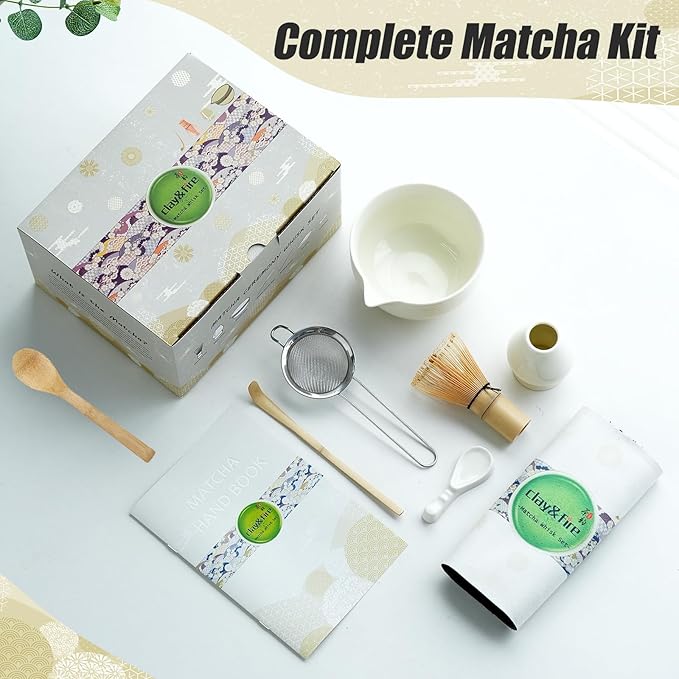 Clay&Fire Matcha Whisk Set, Ceramic Matcha Set, Matcha Bowl with Spout and Whisk,9 pcs Matcha Tea Kit for Matcha Lovers, Ideal Gift Christmas, Birthday（Beige） - Image 2