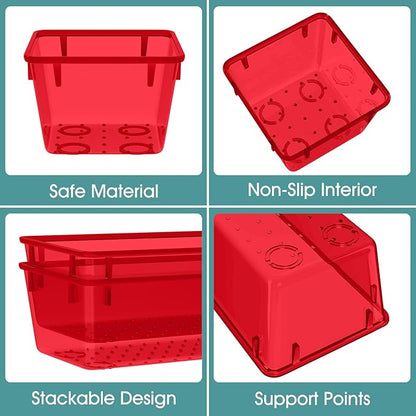 WOWBOX 25 PCS Plastic Drawer Organizer Set, 4 Sizes Desk Drawer Divider Organizers and Storage Bins for Makeup, Jewelry, Gadgets for Kitchen, Bedroom, Bathroom, Office, Clear Red - Image 3