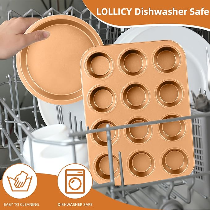 11-Piece Nonstick Baking Pans Set - Professional Grade Carbon Steel Bakeware with Premium Coating- Dishwasher Safe, Stackable, Oven Safe to 450°F (Two Layer Color) - Image 2