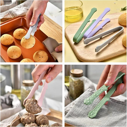 6 Pcs Mini Silicone Food Tongs, Heat Resistant & Non-Slip Grip Kitchen Cooking Tongs for Baking Bread, BBQ Grilling, Salad Serving, Anti-Scald BBQ Grill Clamps Barbecue Clamps (Colorful)