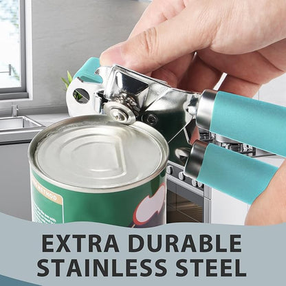 Safring Can Opener Manual, Heavy Duty Handheld Strong Can Opener with Soft Touch Handle, Sharp Blade Smooth Edge, Can Openers with Multifunctional Bottle Opener, Aqua Sky - Image 4