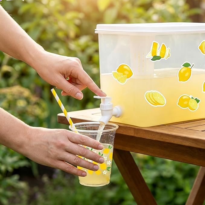 JarThenaAMCS Lemonade Stand Supplies 8.8L Plastic Drink Dispenser with Spigot 50 Sets 12 Oz Disposable Cups with Lids Straws for Water Tea Beverages Juice