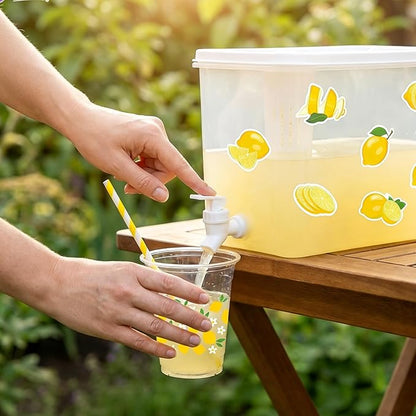 JarThenaAMCS Lemonade Stand Supplies 8.8L Plastic Drink Dispenser with Spigot 50 Sets 12 Oz Disposable Cups with Lids Straws for Water Tea Beverages Juice